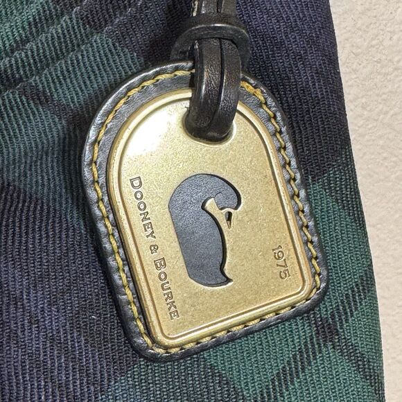 Dooney & Bourke Erica Tartan Navy & Green Plaid Brown Suede Handbag Classic - Picture 3 of 10